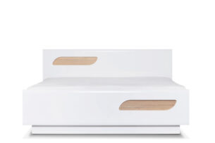 AVERO, https://konsimo.cz/kolekce/avero/ Rám manželské postele 160 x 200 cm ve skandinávském stylu, bílá matná bílá/lesklá bílá/dub - obrázek