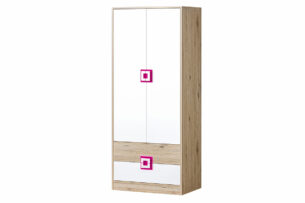 CAMBI, https://konsimo.cz/kolekce/cambi/ Barevná dvoudveřová šatní skříň do dětského pokoje bílá / světlý dub / růžová bílá/světlý dub/růžová - obrázek
