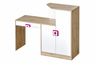 CAMBI, https://konsimo.cz/kolekce/cambi/ Barevný psací stůl s komodou do dětského pokoje, bílá / světlý dub / růžová bílá/světlý dub/růžová - obrázek