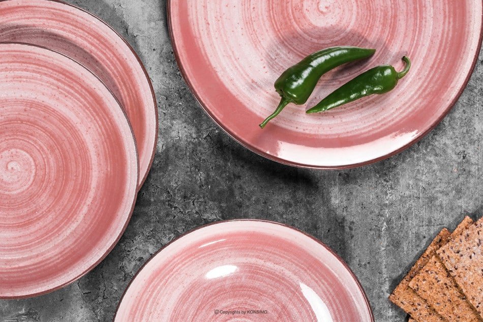 LINARI Moderní sada jídelních talířů pro 6 osob 18 -dílů růžový korál - obrázek 1