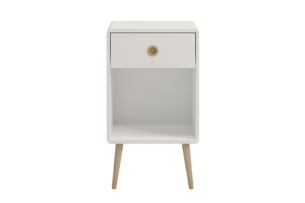 SOFTLINE, https://konsimo.cz/kolekce/softline/ Skandinávský noční stolek se zásuvkou na nožkách bílý bílá/dub - obrázek