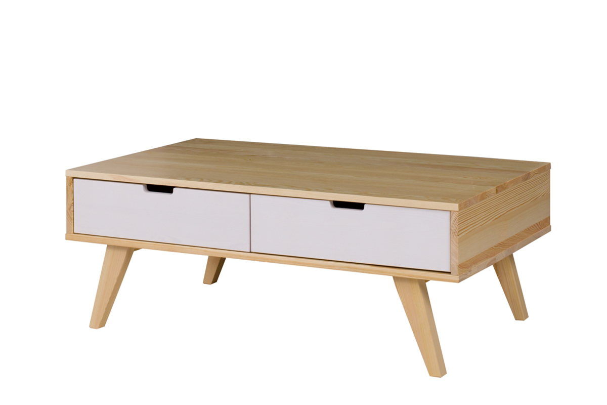 Velký konferenční stolek ve skandinávském stylu se zásuvkami bílý / přírodní