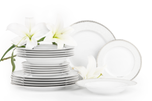 AGAWA PLATIN, https://konsimo.cz/kolekce/agawa-platin/ Jídelní souprava polský porcelán 18 dílů bílý / platinový vzor pro 6 osob Platina - obrázek