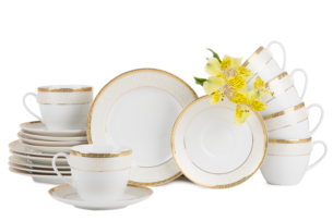 AGAWA GOLD, https://konsimo.cz/kolekce/agawa-gold/ Čajová souprava polský porcelán pro 6 osob, 12 dílů bílý /zlatý vzor Zlato - obrázek