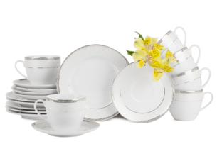 AGAWA PLATIN, https://konsimo.cz/kolekce/agawa-platin/ Jídelní souprava polský porcelán pro 6 osob, 12 dílů bílý /platinový vzor Platina - obrázek