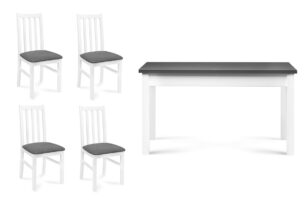 QUATUS, CENARE, https://konsimo.cz/kolekce/quatus-cenare/ Sada 4 židlí + stůl bílá/tmavě šedá| bílá/šedá - obrázek