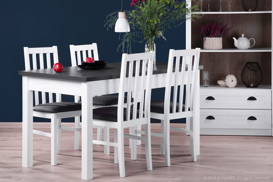 QUATUS, CENARE Sada 4 židlí + stůl bílá/tmavě šedá| bílá/šedá - obrázek 1