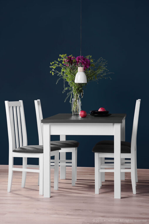 QUATUS, CENARE Sada 4 židlí + stůl bílá/tmavě šedá| bílá/šedá - obrázek 9