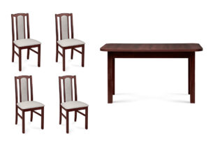CIBUS, EDERE, https://konsimo.cz/kolekce/cibus-edere/ Rozkládací klasický jídelní stůl se 4 židlemi ořech ořech/světle béžová|ořech - obrázek