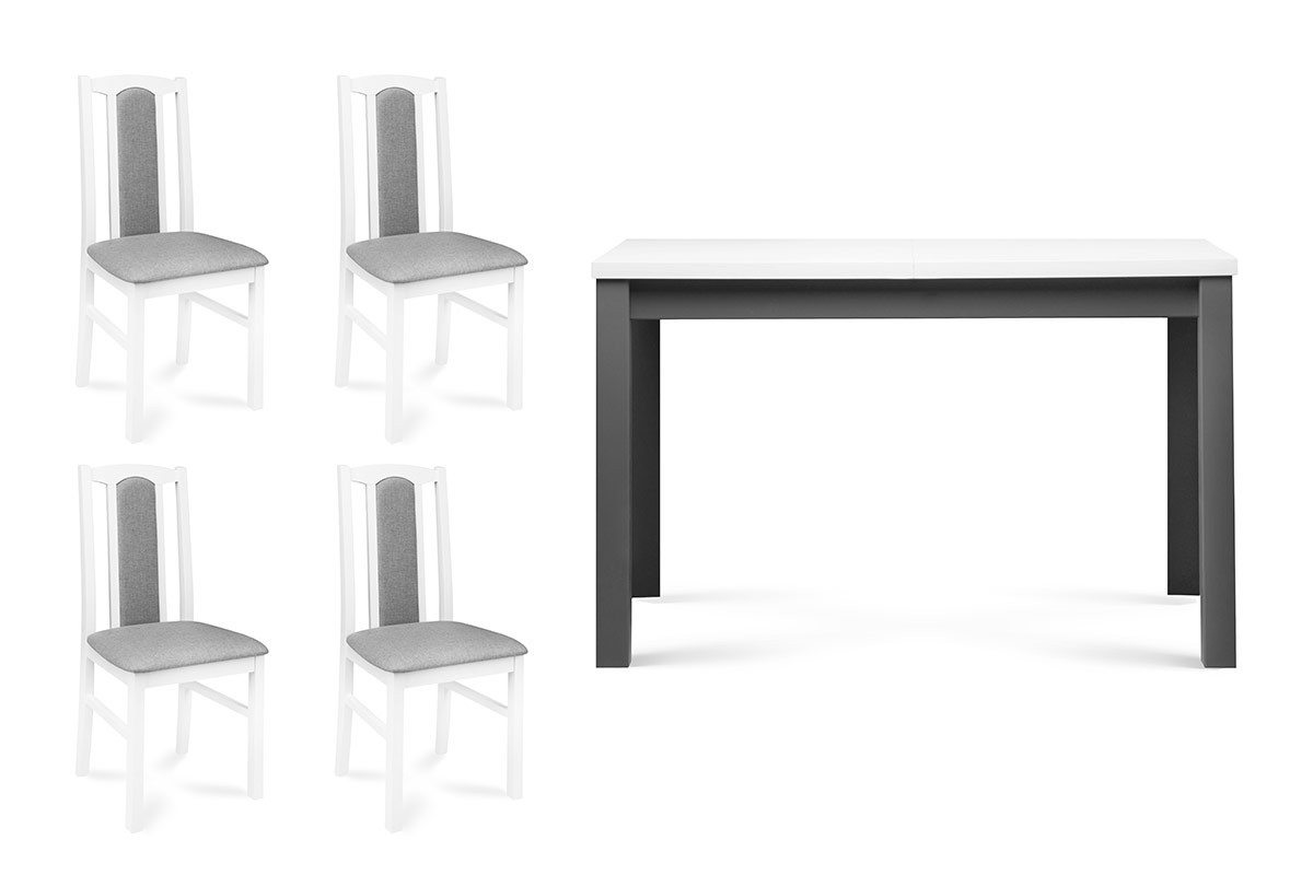 Bílý rozkládací jídelní stůl se 4 židlemi