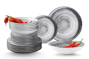 LINARI, https://konsimo.cz/kolekce/linari/ Moderní sada talířů pro 6 osob 18 kusů šedá šedá/světle šedá - obrázek