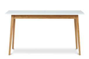 FRISK, https://konsimo.cz/kolekce/frisk/ Bílý rozkládací stůl ve skandinávském stylu bílá/přírodní dub - obrázek