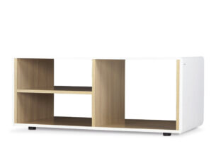 AVERO, https://konsimo.cz/kolekce/avero/ Konferenční stolek ve skandinávském stylu s policemi, bílý matná bílá/lesklá bílá/dub - obrázek