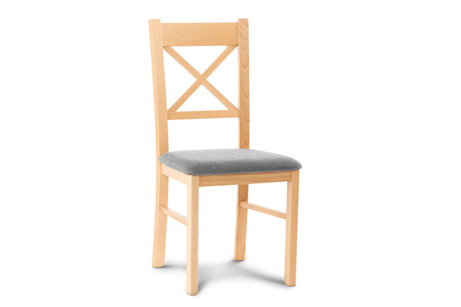 CRAM Jednoduchá dřevěná židle s křížem v opěradle, buk, šedá tkaná látka buk/světle šedá - obrázek 0