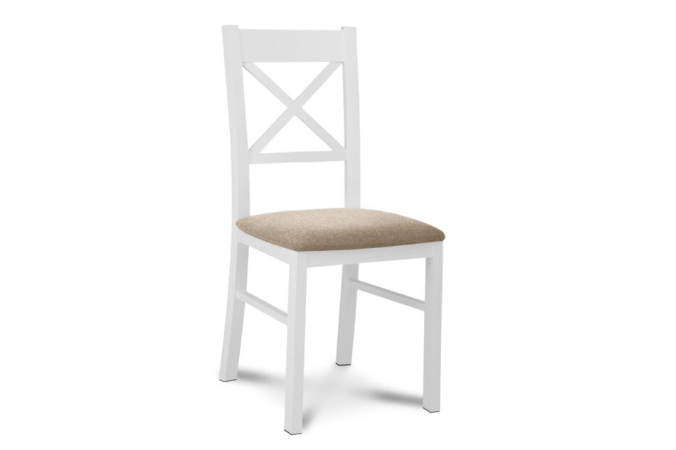 CRAM Jednoduchá bílá dřevěná židle s křížem v opěradle, buk, béžová tkaná látka bílá/béžová - obrázek 0