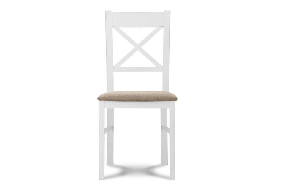CRAM Jednoduchá bílá dřevěná židle s křížem v opěradle, buk, béžová tkaná látka bílá/béžová - obrázek 1
