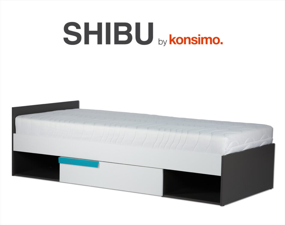 SHIBU Moderní dětská postel se šuplíkem grafit/bílá/modrá - obrázek 9