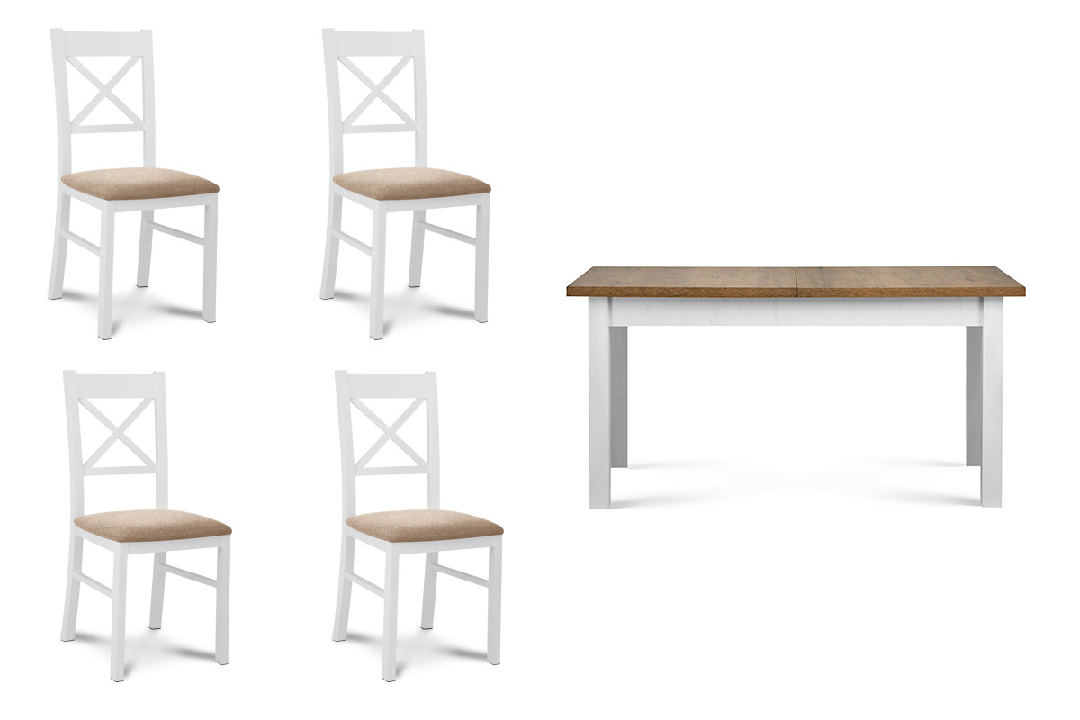 Velký rozkládací stůl se 4 židlemi bílá/dub