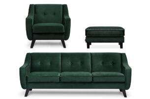 TERSO, https://konsimo.cz/kolekce/terso/ Skandinávská sada nábytku do obývacího pokoje 3 díly, láhvově zelený velur tmavozelený - obrázek