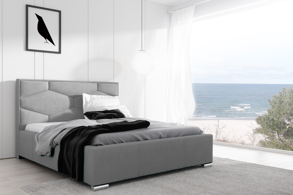 RENZO Čalouněná postel do ložnice 160x200 světle šedý velur světle šedá - obrázek 1