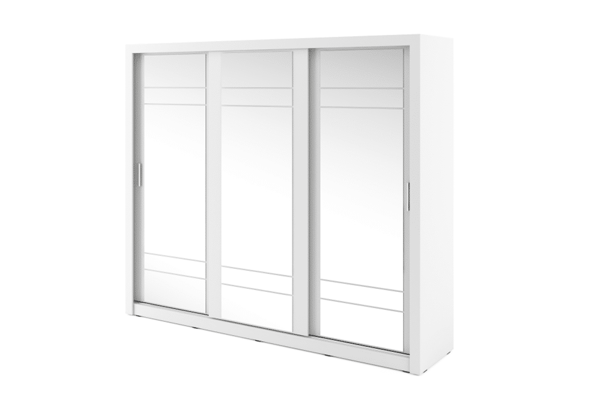 Velká třídveřová šatní skříň se zrcadlem bílá