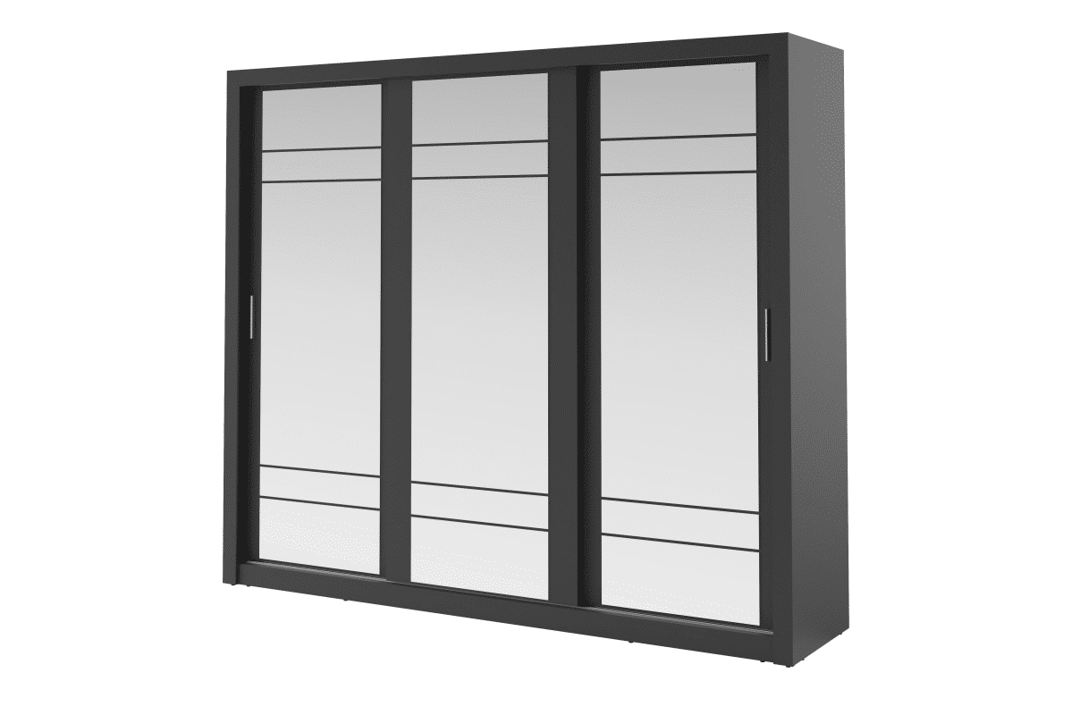 Velká třídveřová šatní skříň se zrcadlem černá