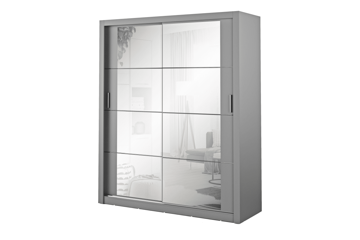 Dvoudveřová šatní skříň se zrcadlem šedá