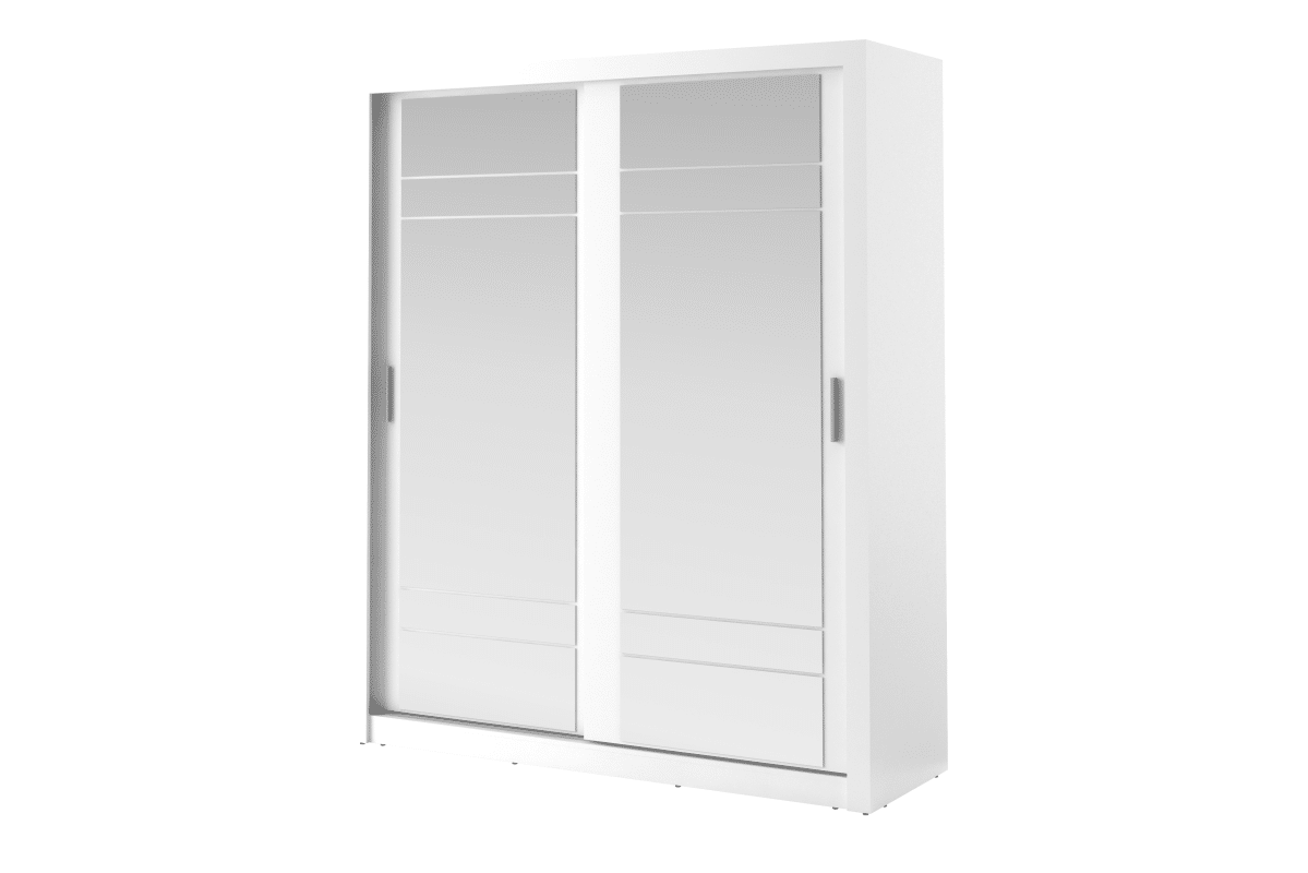Prostorná dvoudveřová šatní skříň se zrcadlem bílá