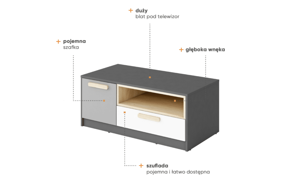 GRISE Šedá televizní skříňka pro teenagera grafit/šedá/bílá - obrázek 9