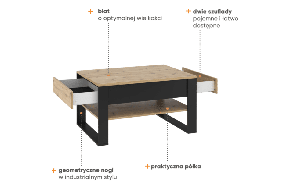 HURICO Konferenční stolek loft řemeslný dub/černý - obrázek 8