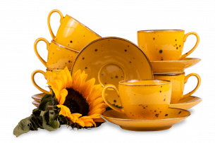 ALUMINA, https://konsimo.cz/kolekce/alumina/ Sada velkých šálků a podšálků z polského porcelánu pro 6 osob Cottage Yellow Chata žlutá - obrázek
