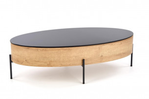 TULIS, https://konsimo.cz/kolekce/tulis/ Oválný konferenční stolek s černou deskou zlatý/černý dub - obrázek