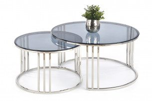 AGESTIS, https://konsimo.cz/kolekce/agestis/ Sada dvou skleněných konferenčních stolků glamour čirý/stříbrný - obrázek