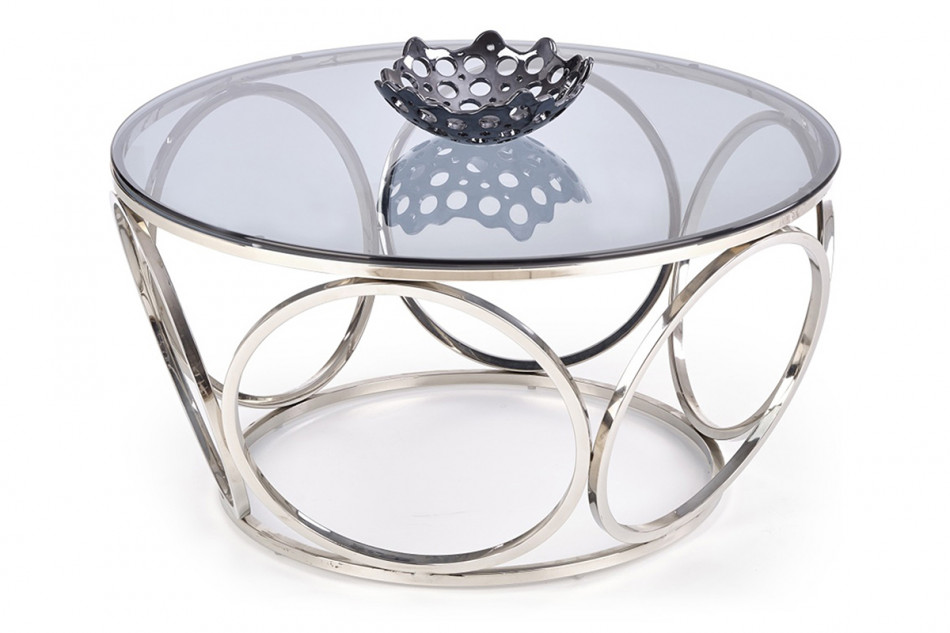 ELBOS Velký kulatý konferenční stolek na ocelovém rámu se skleněnou deskou čirý/stříbrný - obrázek 2
