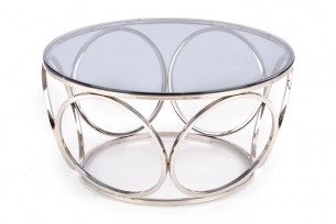ELBOS, https://konsimo.cz/kolekce/elbos/ Velký kulatý konferenční stolek na ocelovém rámu se skleněnou deskou čirý/stříbrný - obrázek