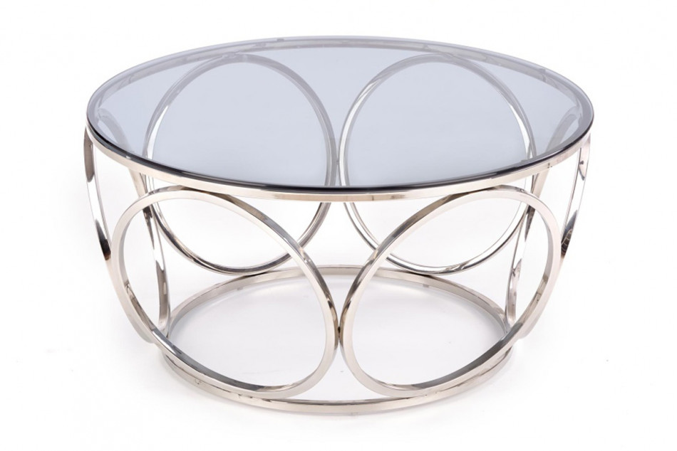 ELBOS Velký kulatý konferenční stolek na ocelovém rámu se skleněnou deskou čirý/stříbrný - obrázek 0