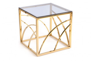 EQUS, https://konsimo.cz/kolekce/equs/ Konferenční čtvercový stolek na zlatém rámu a skleněnou deskou čirý/zlatý - obrázek