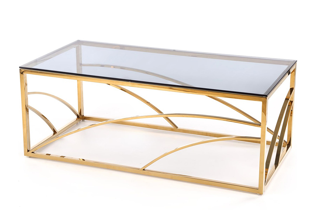 Konferenční stolek obdélníkový na zlatém rámu a skleněnou deskou