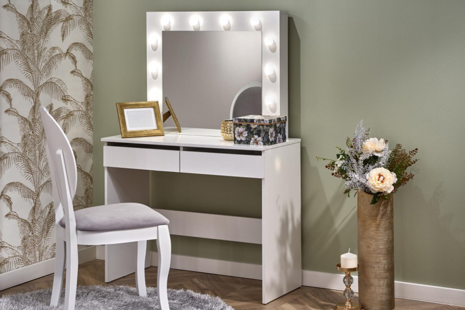 FABIOSO Bílý toaletní stolek se zrcadlem a osvětlením bílý - obrázek 1