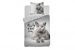 ZONA, https://konsimo.cz/kolekce/zona/ Bavlněné povlečení pro teenagery šedé s kočičkou, 160x200 cm šedá - obrázek