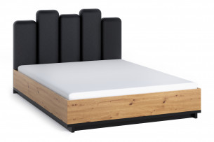 VERRU, https://konsimo.cz/kolekce/verru/ Moderní postel s černým rámem čela řemeslný dub/matná černá - obrázek