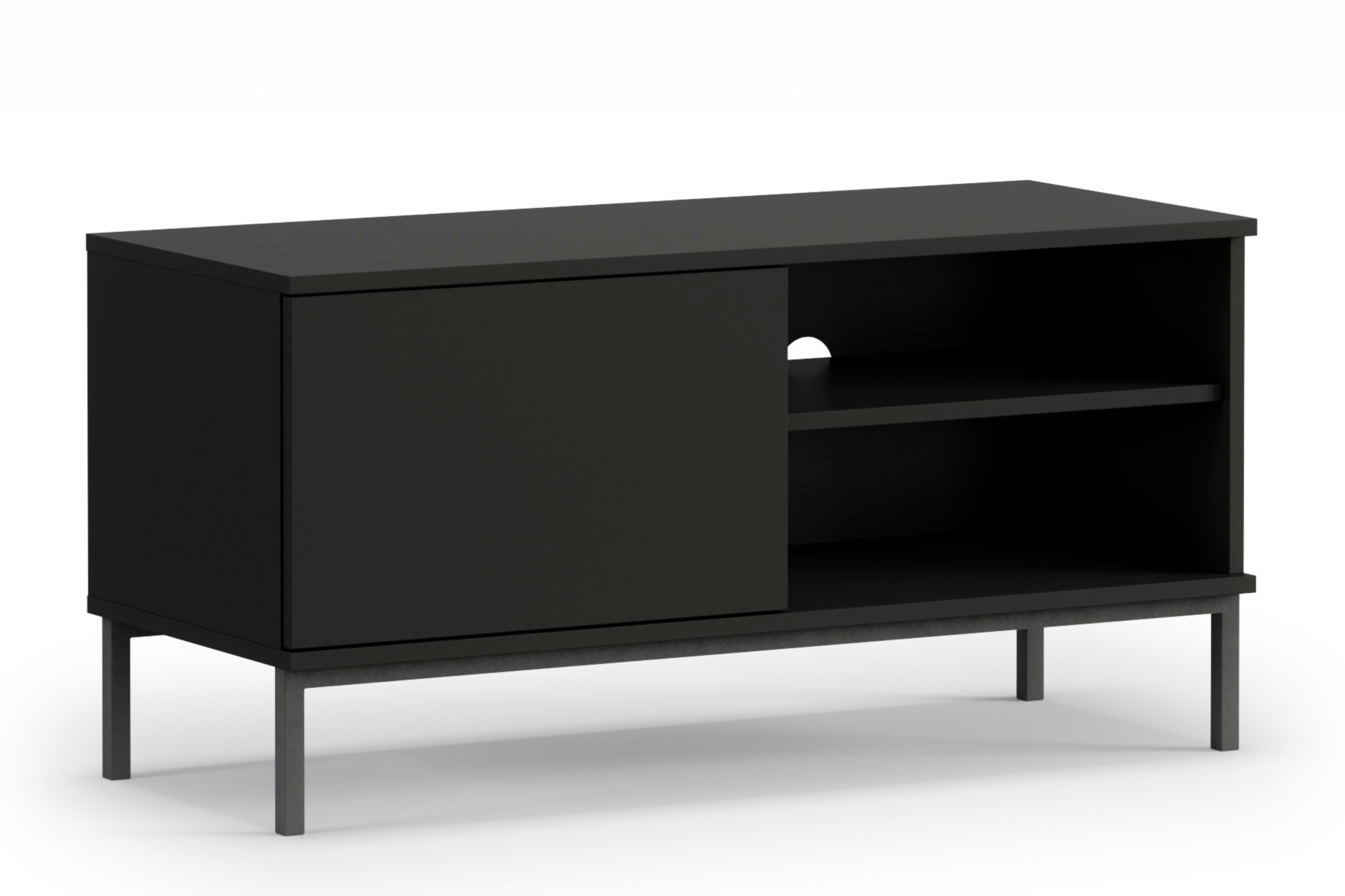 Elegantní černá TV skříňka do obývacího pokoje na nožičkách