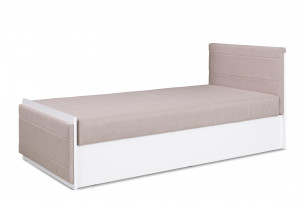 FUNES, https://konsimo.cz/kolekce/funes/ Pohodlná bílá postel s matrací do pokoje teenagera béžová/bílá - obrázek