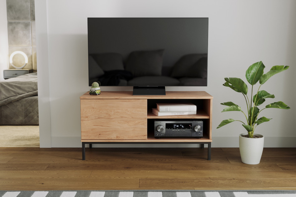 ERISTI TV skříňka v barvě hikora na černých nožkách do obývacího pokoje bílý ořech - obrázek 4