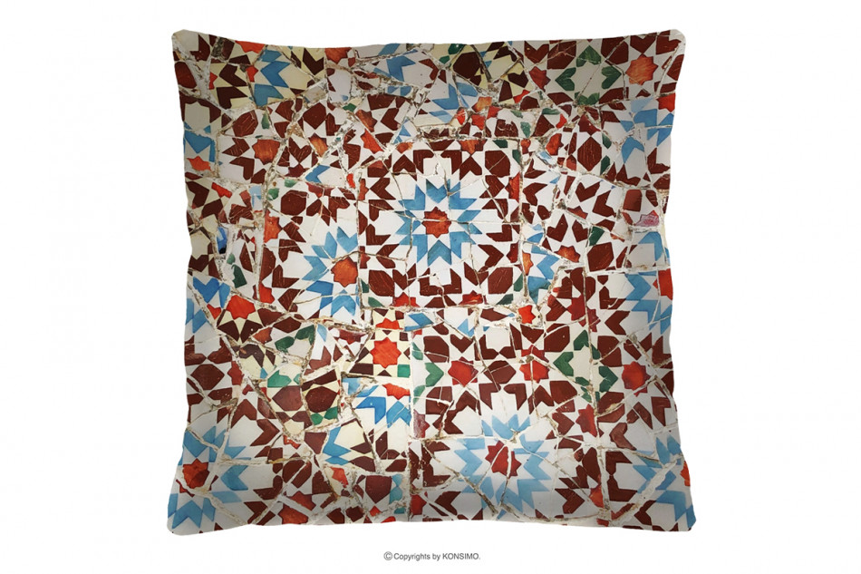 LUCENS Barevný polštář se vzory 40x40 kaštanová/krémová/modrá - obrázek