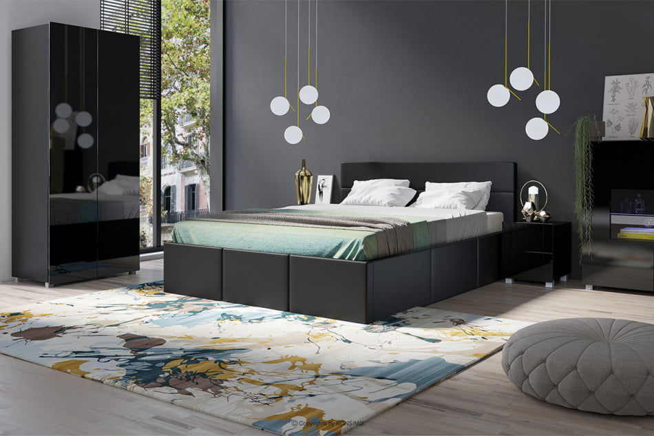 PAVO Moderní manželská postel z eko kůže černá Černá - obrázek 1