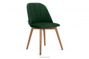 BAKERI, https://konsimo.cz/kolekce/bakeri/ Skandinávská velurová židle lahvově zelená tmavě zelená/světlý dub - obrázek