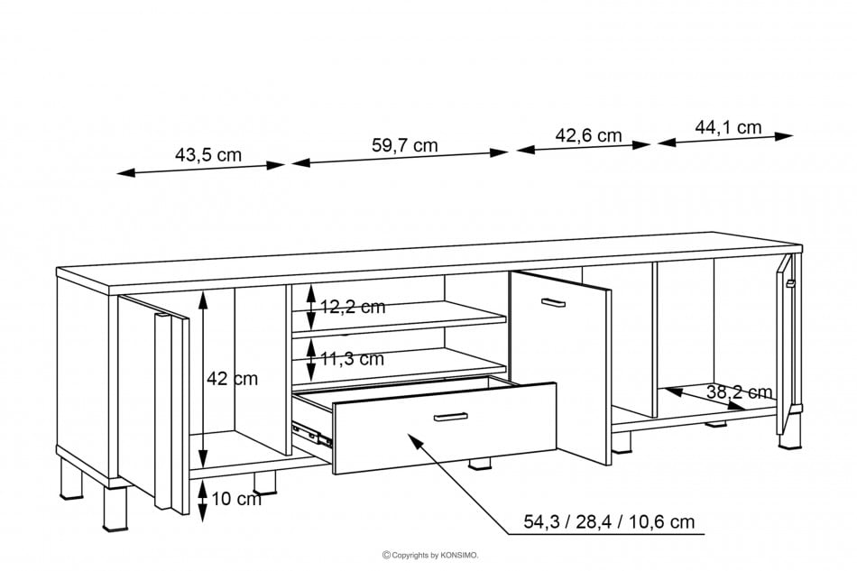 HAYATO TV skříňka 200cm pod TV se zásuvkami alpský/černý smrk - obrázek 6