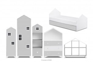 MIRUM, https://konsimo.cz/kolekce/mirum/ Šedá sestava nábytku pro děti ve tvaru domečků 6 dílů bílá/šedá - obrázek