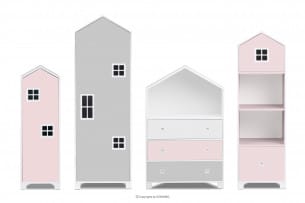 MIRUM, https://konsimo.cz/kolekce/mirum/ Růžová sestava nábytku pro dívku ve tvaru domečků 4 díly bílá/šedá/růžová - obrázek